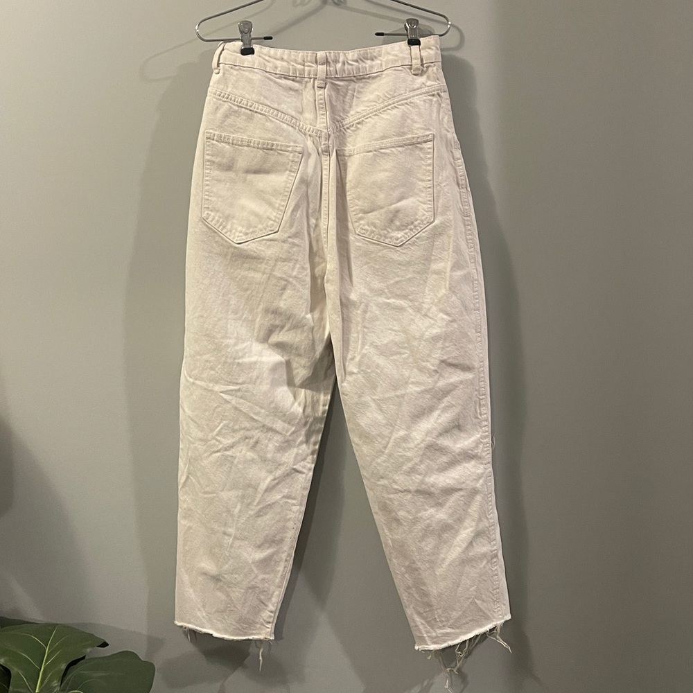 Zara Beige Highwaisted Wide Leg Distressed Jeans - Picture 4 of 6